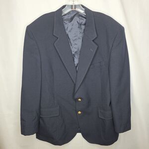 Vtg English Manor 46R Navy Blue Hopsack Gold Button Blazer Jacket Sport Coat